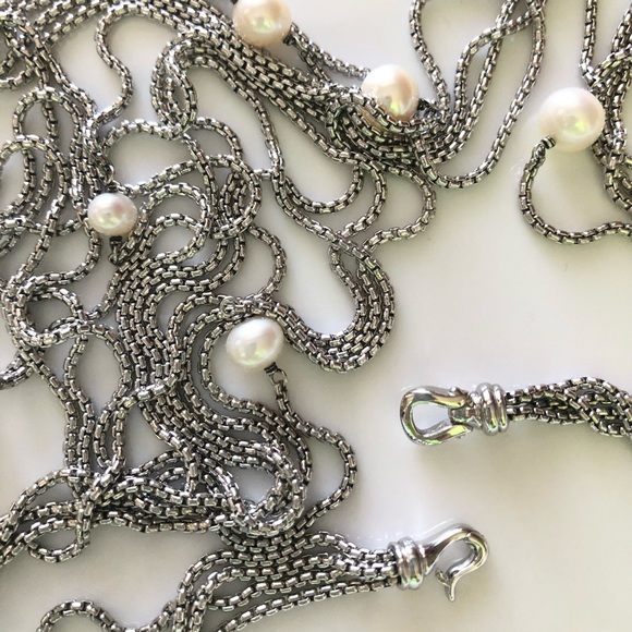 David Yurman Four Row Chain Necklace with Pearls - Picture 6 of 16